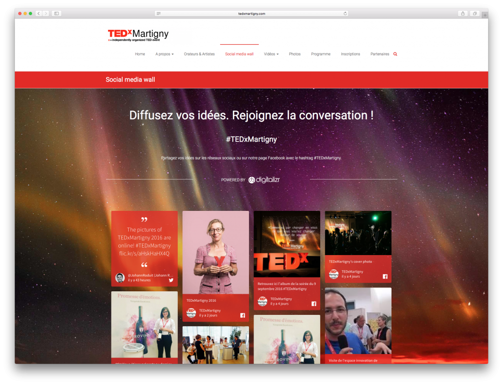 TEDxMartigny a utilisé un aggrégateur de réseaux sociaux pour diffuser ses contenus en ligne